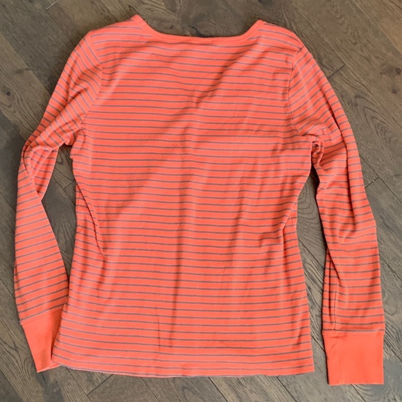 🔵 2/$15. BCBG Orange/Gray Stripe Henley, XL - Picture 2 of 3